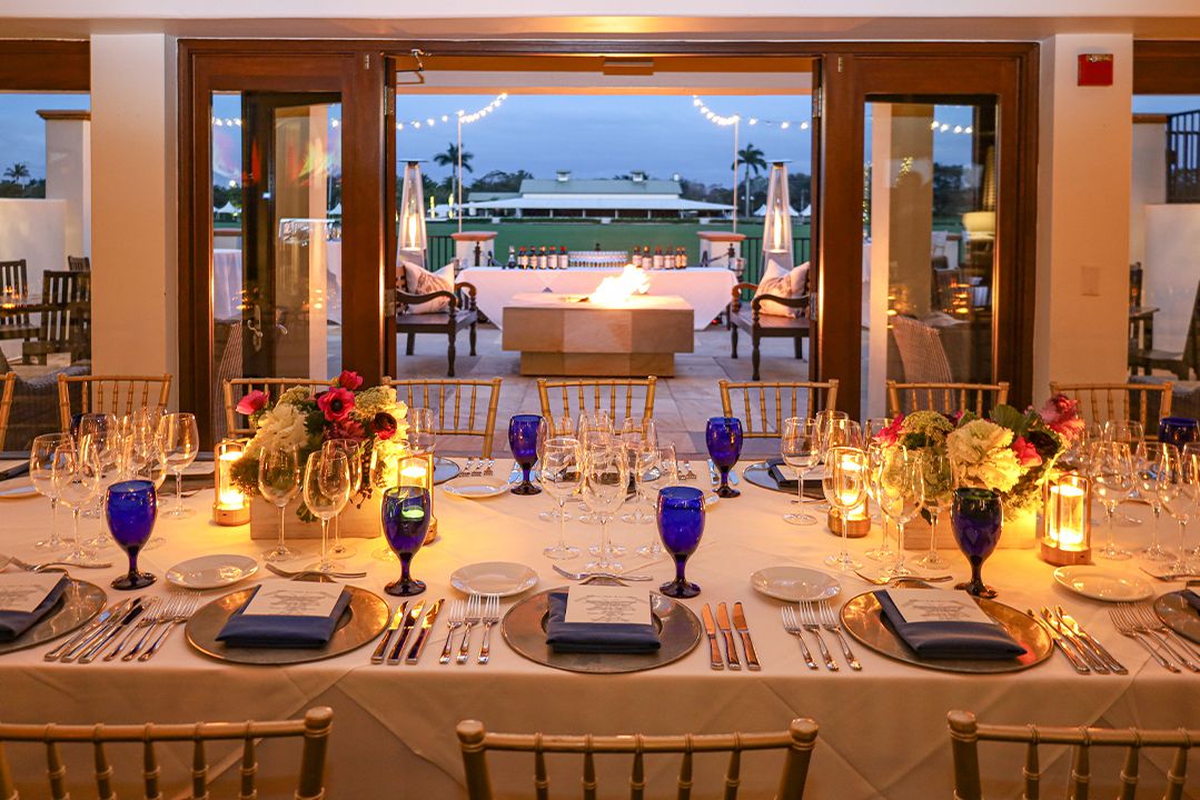 Polo grounds viewing area with elegant table setting